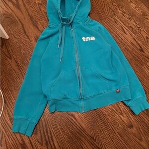 TNA Teal Hoodie with Zip and Pockets